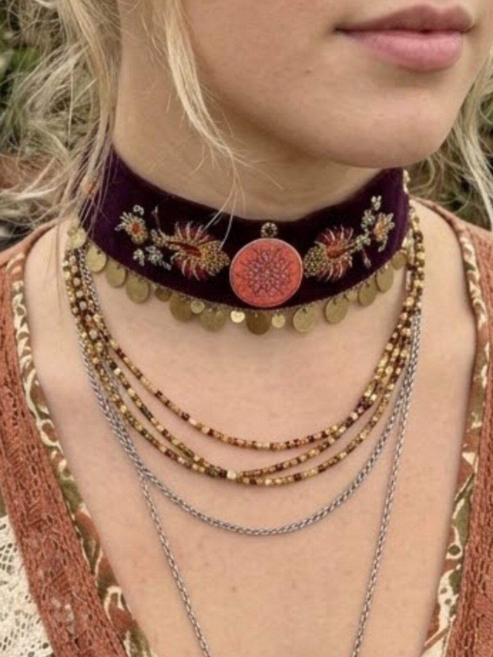 Handmade Bohemian Purple Velvet Choker